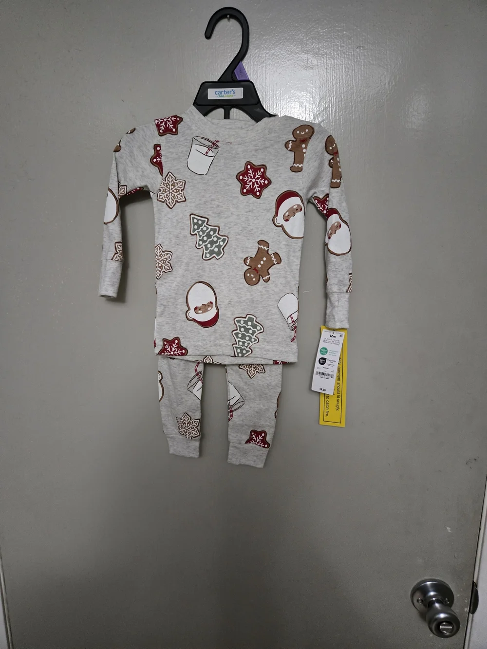 Carter's Light Gray Holiday Cookie & Santa Pajama Set
